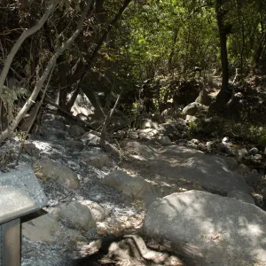 burned sign at lower end of Creek Trail after the Jesusita Fire