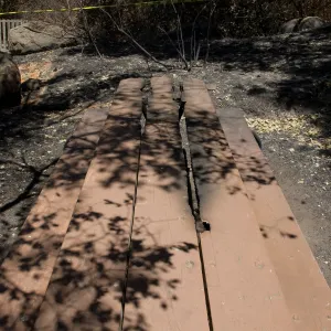 burned picnic table after the Jesusita Fire