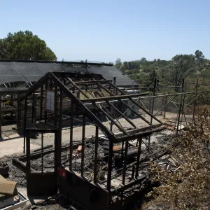 burned remains of Lath house, after the Jesusita Fire