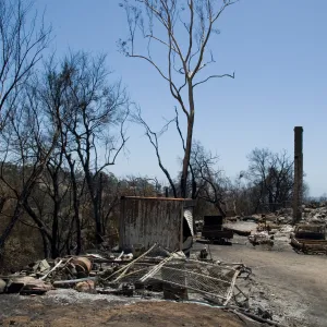 debris at the Gane House site after the Jesusita Fire