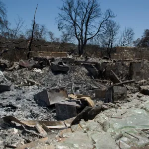 fire debris at the Gane House, after the Jesusita Fire