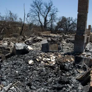 fire debris at the Gane House site, after the Jesusita Fire