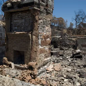 Gane House frieplace and chimney, after the Jesusita Fire