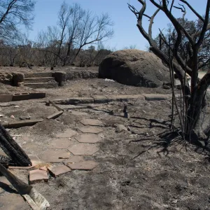 Gane House, back patio, after the Jesusita Fire