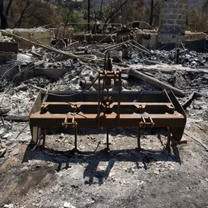 burned horticulture equipment, at the Gane House site, after the Jesusita Fire
