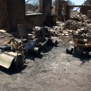 burned horticulture equipment, at the Gane House, after the Jesusita Fire