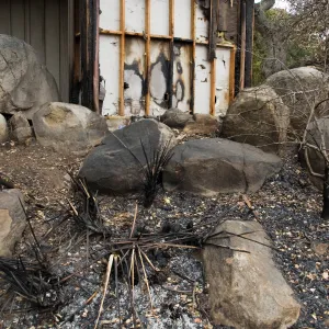 back side of Information Kiosk burned in the Jesusita Fire