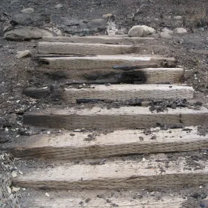 Meadow View wood steps burned by the Jesusita Fire