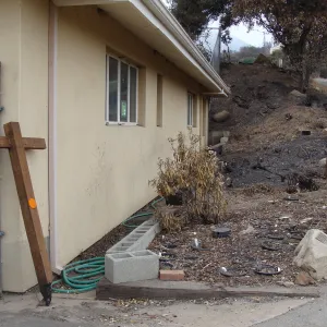 burned address post at the Hort Unit, after the Jesusita Fire