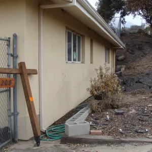 burned address post at the Hort Unit, after the Jesusita Fire