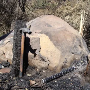 burned hose bib, after the Jesusita Fire