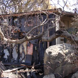 burned backside of the Information Kiosk, after the Jesusita Fire