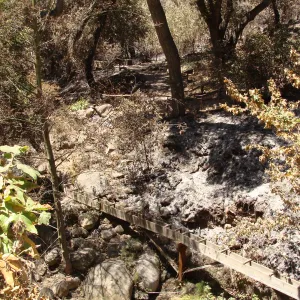 view from the top of the Mission Dam to the wooden Aqueduct, after the Jesusita Fire