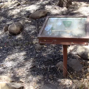 Fiber Arts Display case, after the Jesusita Fire