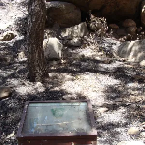 Fiber Arts Display case, after the Jesusita Fire