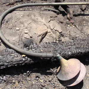 burned light fixture from the Home Demonstration Deck, after the Jesusita Fire