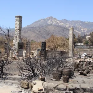 view from the Gane/Lotterhos site to the mountains, after the Jesusita Fire