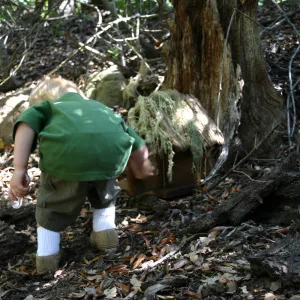 Discovery Garden, child, gnome house