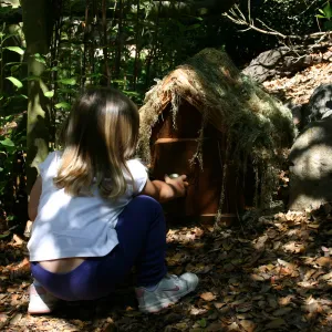 Discovery Garden, child, gnome house