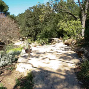 Discovery Garden pavered patio in the Arroyo, SBBG event location