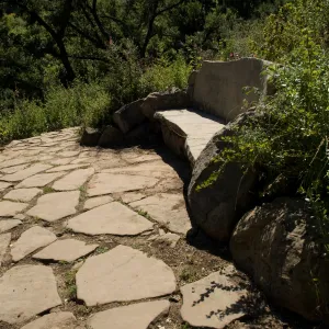 stone Pritchett Bench on the Pritcehtt Trail, SBBG 2 years after the Jesusita Fire