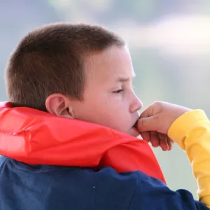 kids in life jackets, Lake Casitas, SBBG education tours, 2005-2006