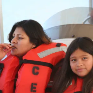 kids in life jackets, Lake Casitas, SBBG education tours, 2005-2006