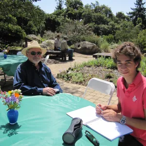 John Wiemann is interviewed by a reporter from the Daily Nexxus, SBBG Volunteer Luncheon, 2011
