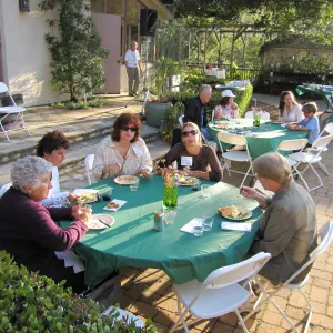 round tables in the Courtyard, SBBG Members Picnic, 2011