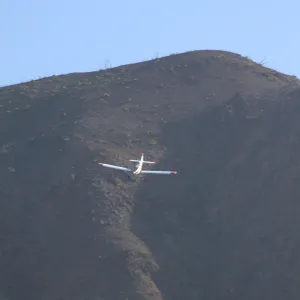 hydromulching by airplane, Santa Ynez mountains, after the Jesusita Fire, 2009