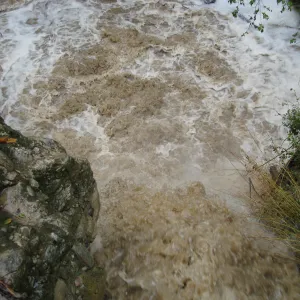 High water in Mission Creek below dam