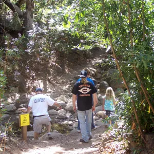 SBBG Community Free Day, visitors at the Mission Creek crossing