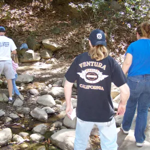 SBBG Community Free Day, visitors at the Mission Creek crossing