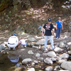 SBBG Community Free Day, visitors at the Mission Creek crossing