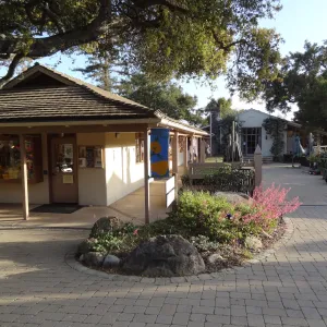 SBBG Entrance, Garden Gift Shop, North Wing, evening sunlight