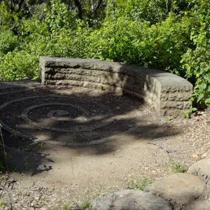 stone spiral bench, Canyon Trail, panorama