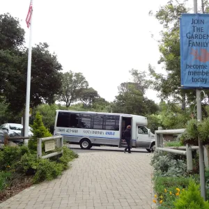 Visitors arriving by bus at Entrance, National Public Gardens Day 2012, SBBG