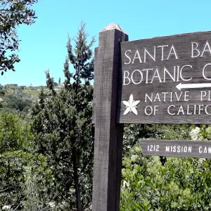 wood sign at entrance to SBBG parking lot, Santa Barbara Botanic Garden, Native Plants of California