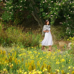Lady in Meadow, Evening primrose and Aesculus in bloom, Rose and Nightingale concert in the Garden event