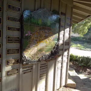 Memorial plaques on Information Kiosk, tile mosaic