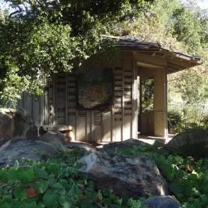 Information Kiosk under oak canopy