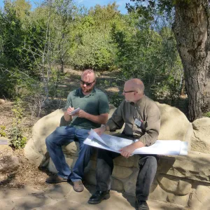 Matt Kettmann and Steve Windhager on Ada Wood Bench