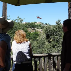 Sikorsky S-58T Screaming Mimi helicopter replacing utility pole in west Mission Canyon