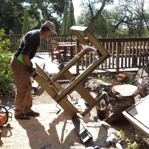 Trunk of former Cottage Oak (Coastal Live Oak) being milled into slabs by Ed Smith of Local Wood