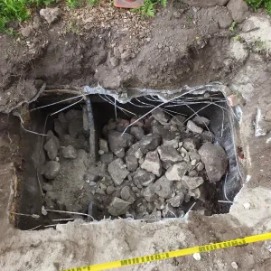 Arroyo Sewer Line Construction, septic tank being abandoned