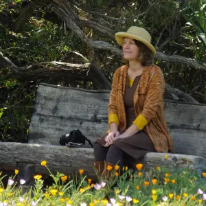 Visitor admiring Meadow from Thomas Holton Bench