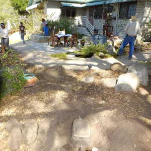 Home Demonstration Garden Renovation, first day of demolition work, irrigation box