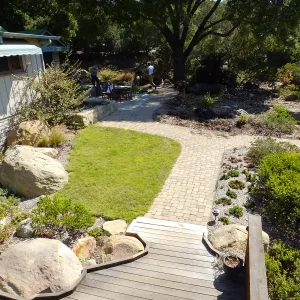 Home Demonstration Garden Renovation, view 28, looking east from deck, first day of demolition work