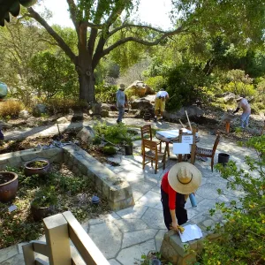 Home Demonstration Garden Renovation, view 19, looking southeast from south entrance of Cottage, first day of demolition work
