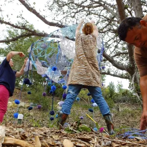 Dormant Dreams Yarn Blast, Rain Funnel Installation
